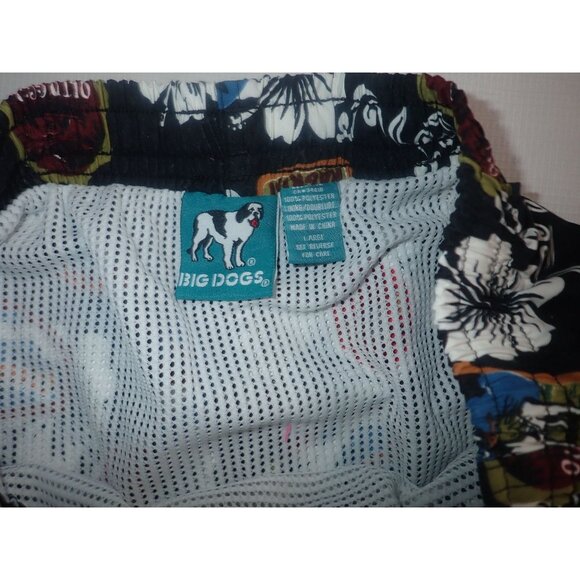 Big Dogs Swim Trunks Shorts Black Aloha Vacation Tropical Mesh Lined Mens‎ L - Picture 4 of 5